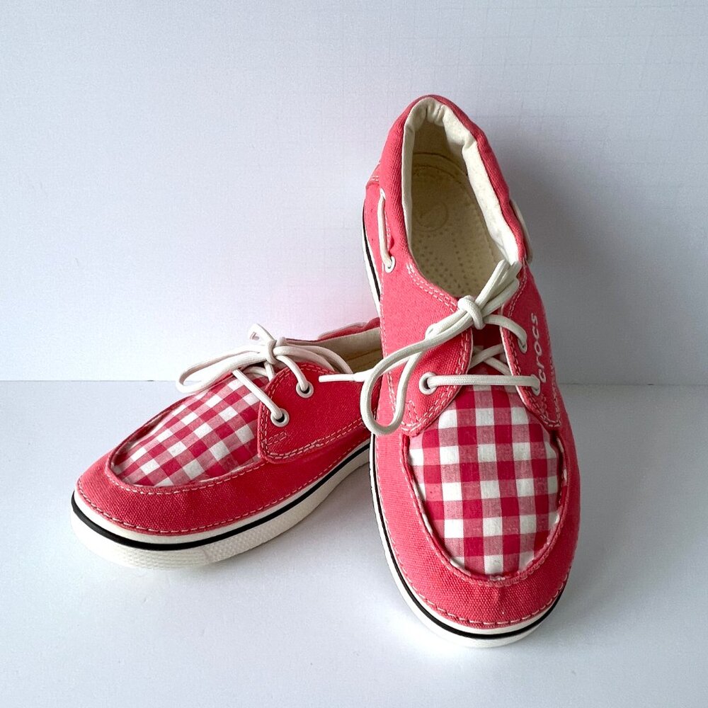 Crocs, Hover Boat Pink Gingham Check, Lace Ups, Size 9, Excellent - Picture 15 of 16